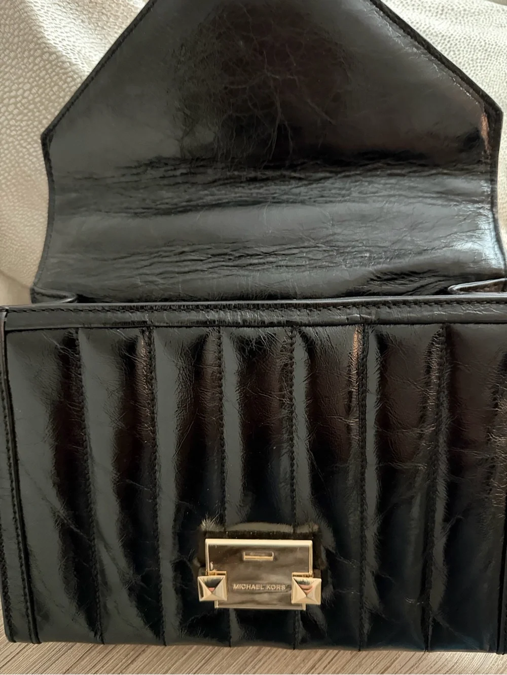 Michael Kors Black Quilted Leather Shoulder Bag with Gold Chain